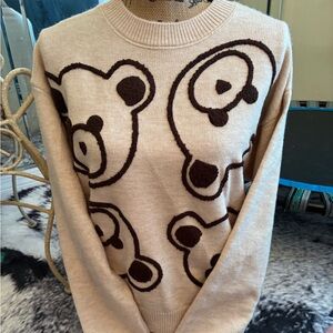 Forever 21 Beige Sweater with Brown Bear Motif